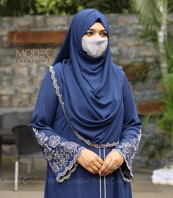 Navy Blue Embroidery Abaya