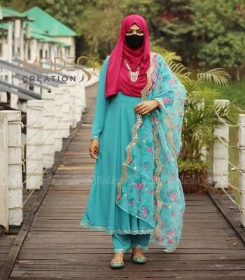 SkyBlue Paste kurti Orna set