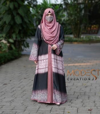 (Black and Dusty Rose) Semi Double Layered Abaya