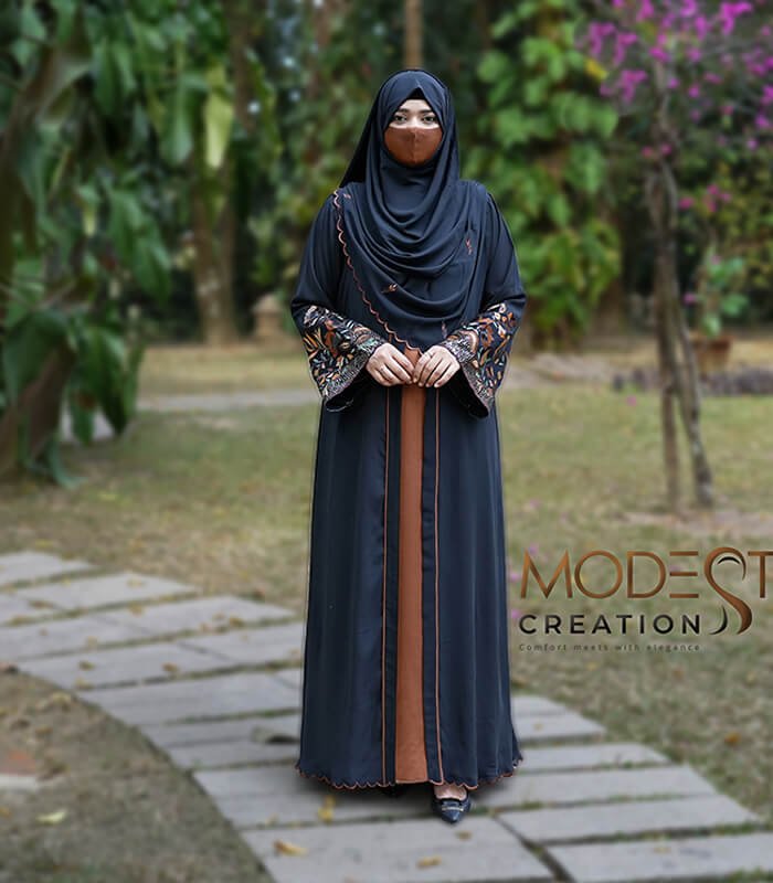 (Black and Caramel brown) Double Layered Abaya (5)