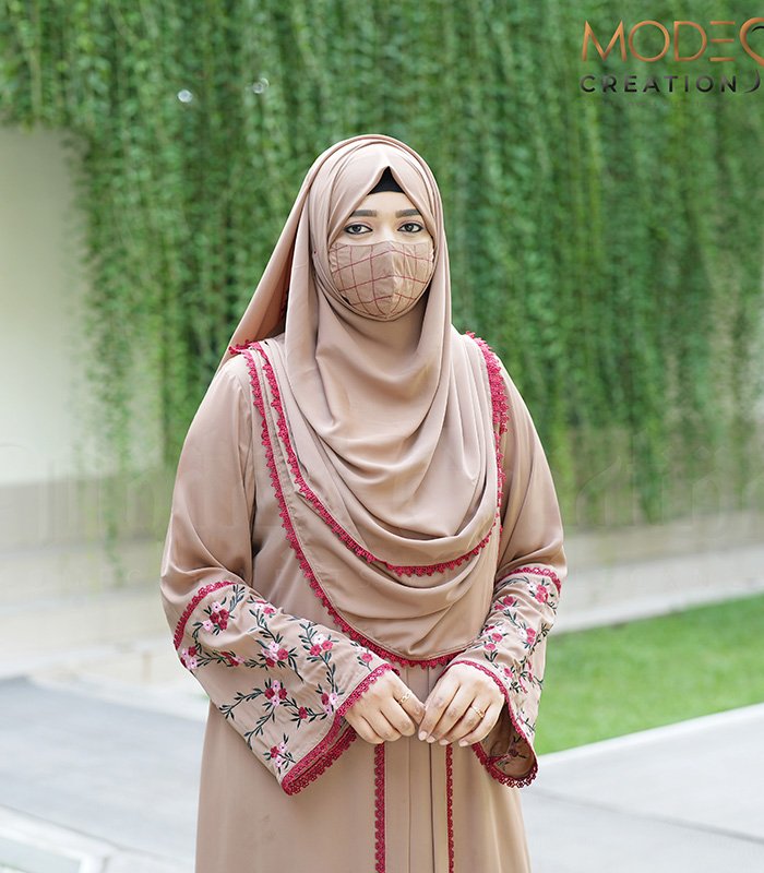 (Light brown) semi-double layered abaya (2)