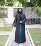 (Black &Buttom green) semi-double layered abaya (1)
