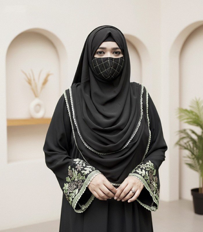 Elegant (Black) Abaya with Embroidered Sleeves