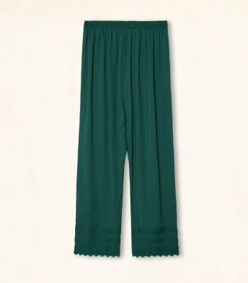 emerald green cherry fabric lace trim palazzo