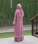 pink rose double layered embroidered abaya