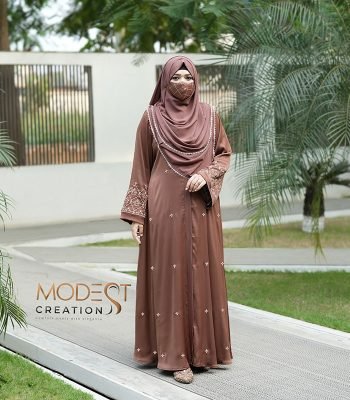 (Coffee Color) Kimono Style Embroidered Abaya