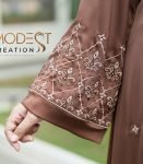 (Coffee Color) Kimono Style Embroidered Abaya (2)