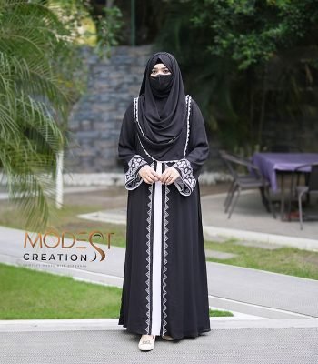 black embroidered double part abaya