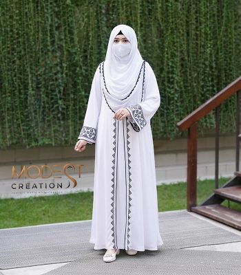 white embroidered double part abaya
