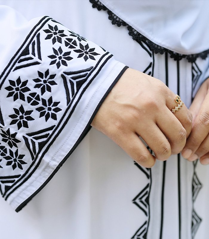 white embroidered double part abaya white embroidered double part abaya