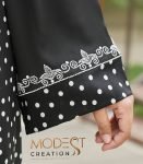 (Black & White Polka Dot Print) Embroidered Abaya (5)