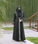 (Black & White Polka Dot Print) Embroidered Abaya (5)