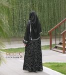 (Black & White Polka Dot Print) Embroidered Abaya (5)