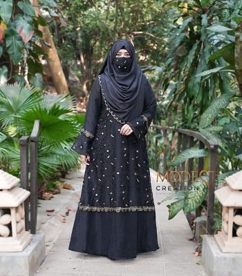 (Black Moslin Fabric) Double Layered Abaya