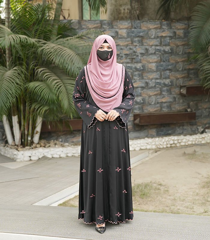 (Black color) Dimono Style Embroidered Abaya (1) Black color Dimono Style Embroidered Abaya 1