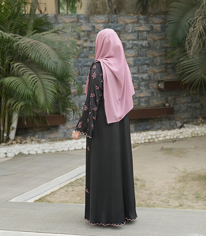 (Black color) Dimono Style Embroidered Abaya (3-)