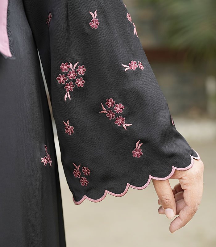 (Black color) Dimono Style Embroidered Abaya (5)