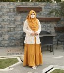 (Cream & Mustard Yellow) Abaya