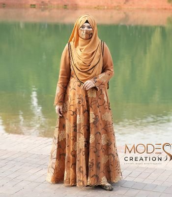 (Caramel Brown) Gown Style Double Layered Abaya