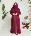(Maroon Color) Embroidered & Zardosi Work Double Layered Abaya (1)