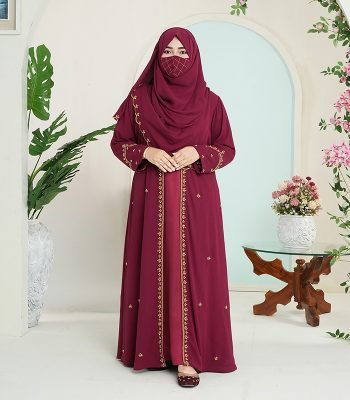 (Maroon Color) Embroidered & Zardosi Work Double Layered Abaya