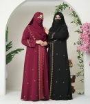 (Maroon Color) Embroidered & Zardosi Work Double Layered Abaya (1)