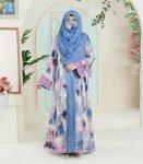 (Cornflower Blue & Tie-dye Shaded) Double Layered Abaya