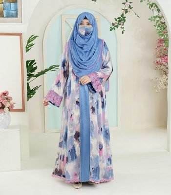 (Cornflower Blue & Tie-dye Shaded) Double Layered Abaya