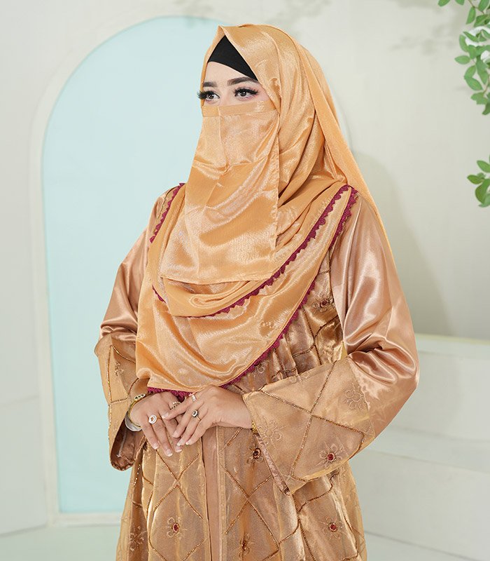 (Metallic Bronze Golden) Double Layered Abaya (3)