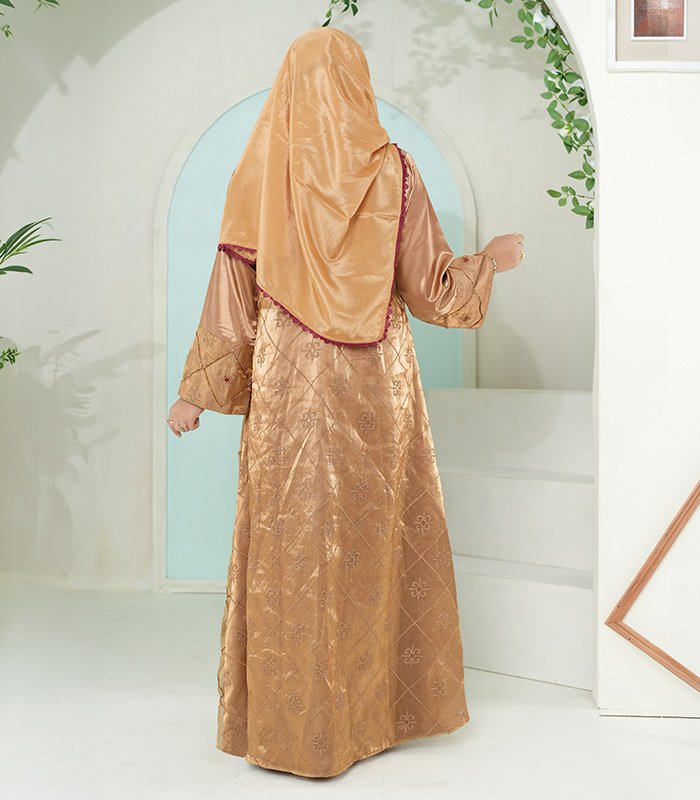(Metallic Bronze Golden) Double Layered Abaya (4)