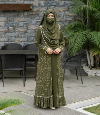 (Dark Olive Green) Double Layered Abaya