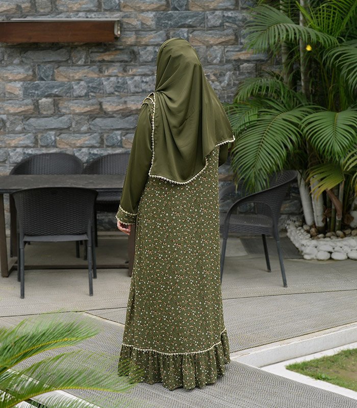 (Dark Olive Green) Double Layered Abaya (2)