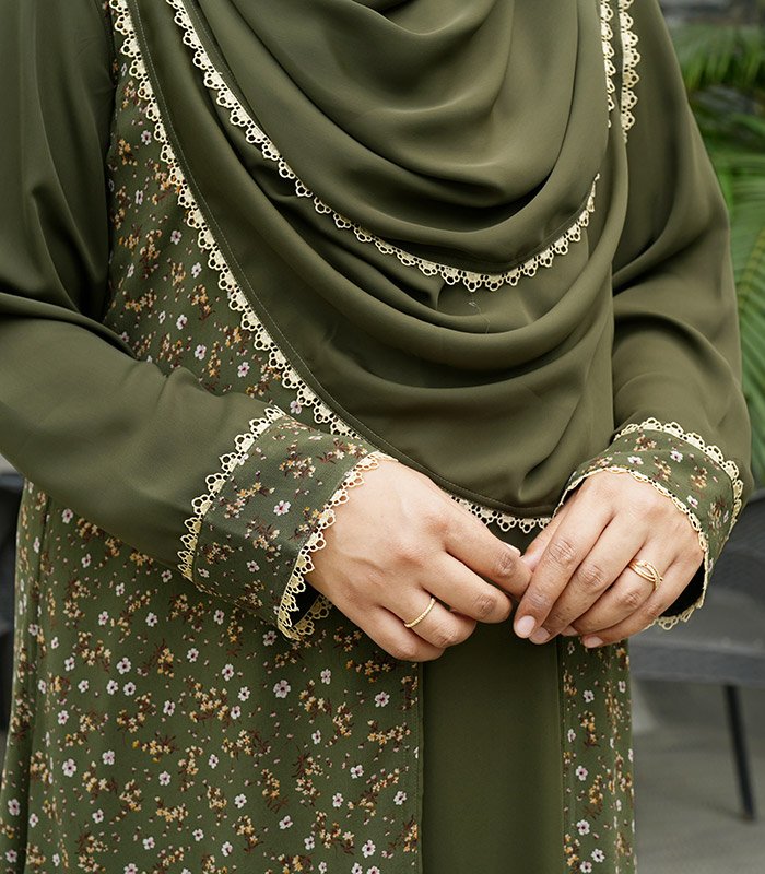 (Dark Olive Green) Double Layered Abaya (3)