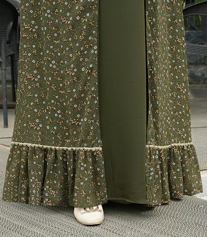 (Dark Olive Green) Double Layered Abaya (4)