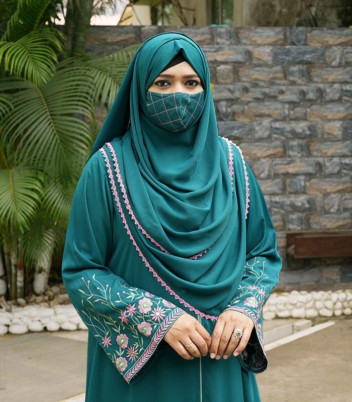 (Deep Sea Green & Light Mint Color) Double Layered Abaya