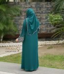 (Deep Sea Green & Light Mint Color) Double Layered Abaya