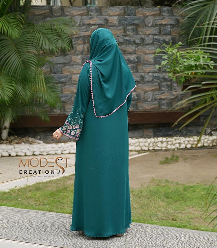 (Deep Sea Green & Light Mint Color) Double Layered Abaya