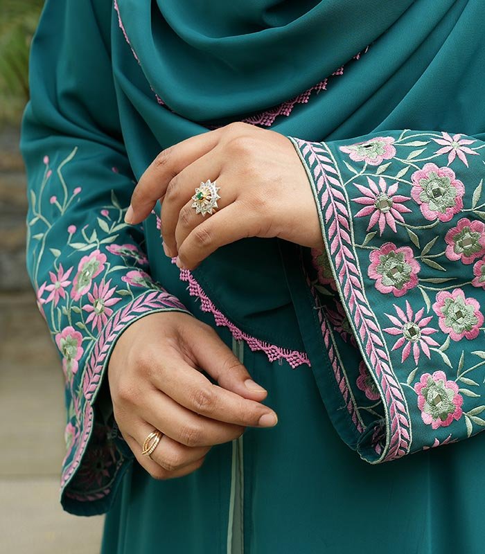 (Deep Sea Green & Light Mint Color) Double Layered Abaya