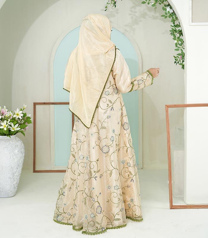 (Light Lemon Color) Gown-style Abaya (4)
