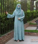 (Aqua Sea Color) Embroidered Abaya