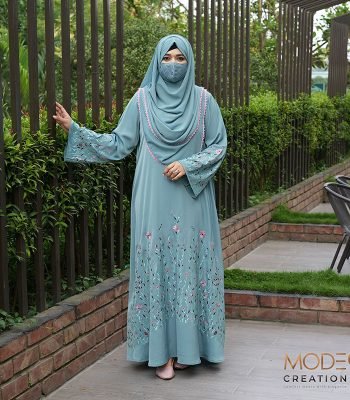 (Aqua Sea Color) Embroidered Abaya