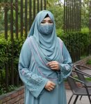 (Aqua Sea Color) Embroidered Abaya (2)