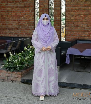 (Off-white & Lavender Color) Double Layered Abaya