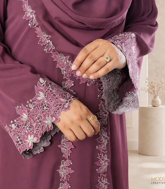 (Dusty Rosewood Color) Semi-double Layer Abaya (2)
