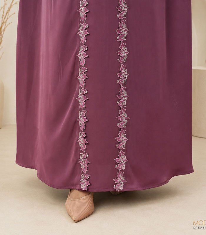 (Dusty Rosewood Color) Semi-double Layer Abaya (4)