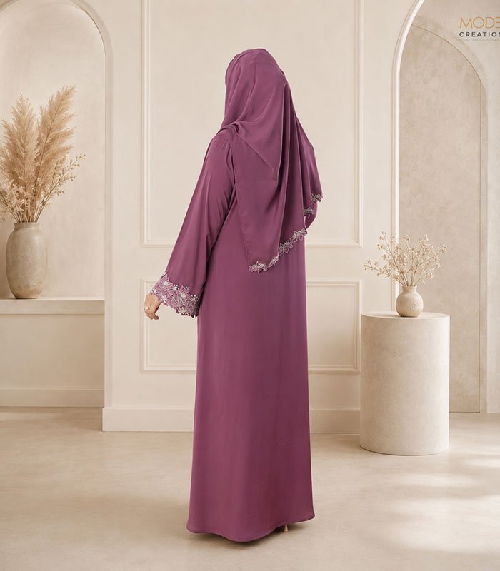 (Dusty Rosewood Color) Semi-double Layer Abaya (5)
