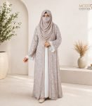 (Light Gray & off-white) Double Layered Abaya