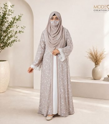 (Light Gray & off-white) Double Layered Abaya