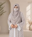 (Light Gray & off-white) Double Layered Abaya (1)