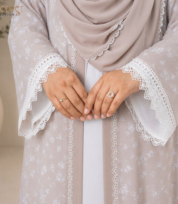 (Light Gray & off-white) Double Layered Abaya (3)